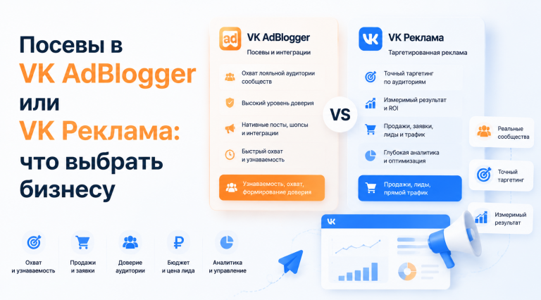Как сравнить посевы в VK AdBlogger и VK Рекламу по целям бизнеса