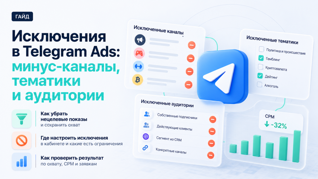 Исключения в Telegram Ads: как убрать нецелевые показы и не потерять охват