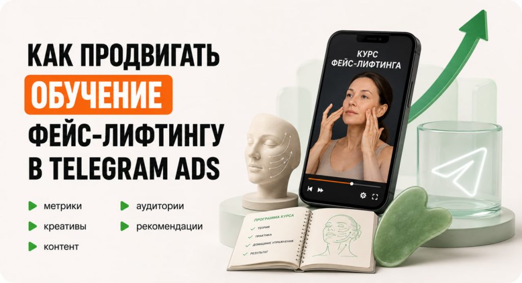Продвижение обучения фейс-лифтингу в Telegram Ads: аудитории, метрики и креативы